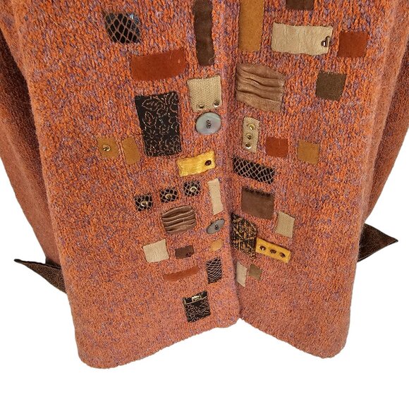Susan Bristol Unique Orange Art To Wear Cardigan Button Closure Sz L - Picture 9 of 11